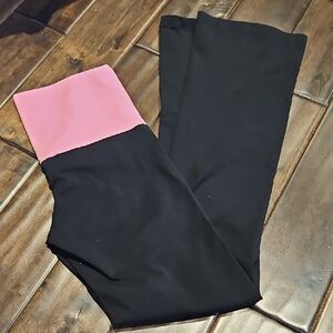 Black Leggings with Pink Foldover Waistband